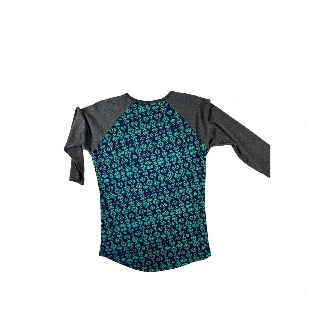 LuLaRoe Randy Tee Women Small Gray Teal Geometric 3/4 Sleeve Raglan Baseball Top - Picture 4 of 8